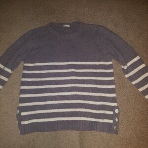 CHIC SOUL Super Soft Gray/White Striped Sweater With Button Detail XL- Brand New